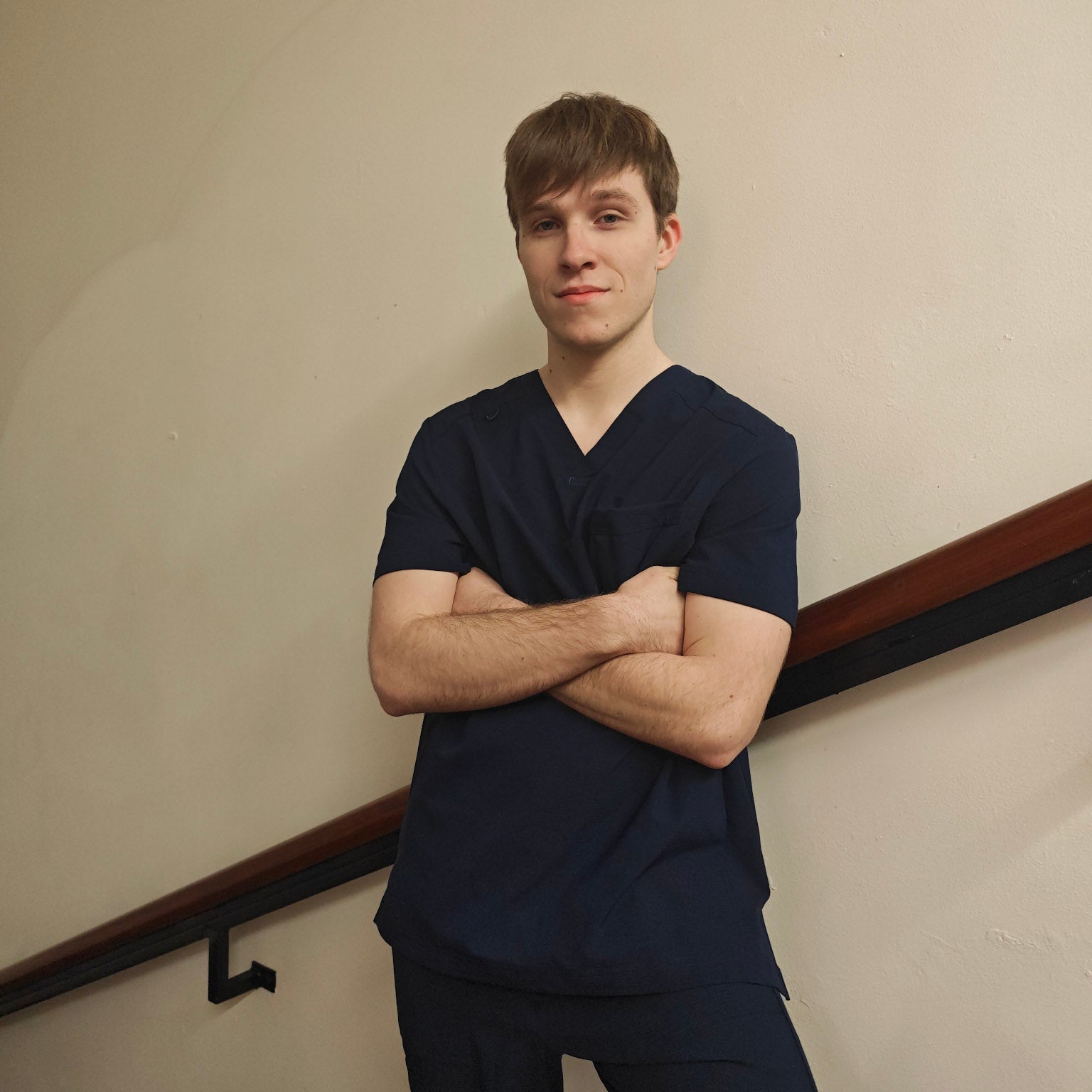 Healthcare professional in stretch surgical scrubs