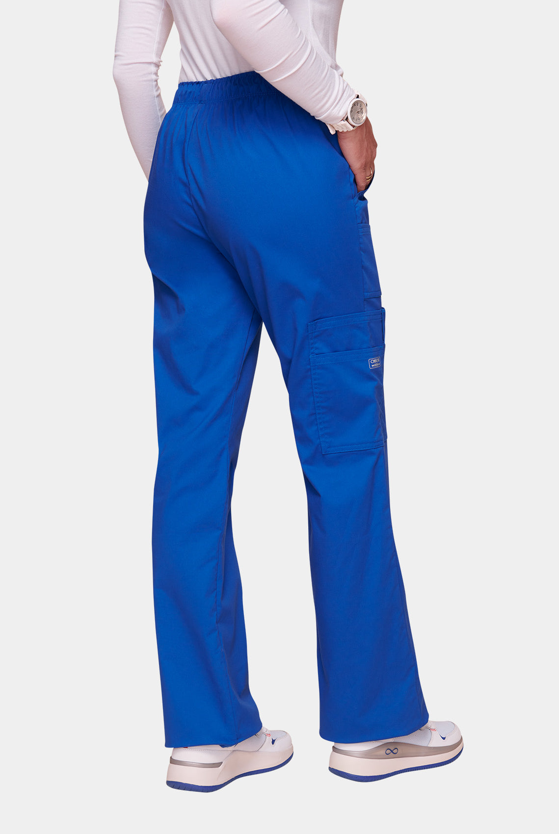 Cherokee Core Stretch Mid Rise Pull-On Cargo Scrub Trousers WWE4005-Royal-Back