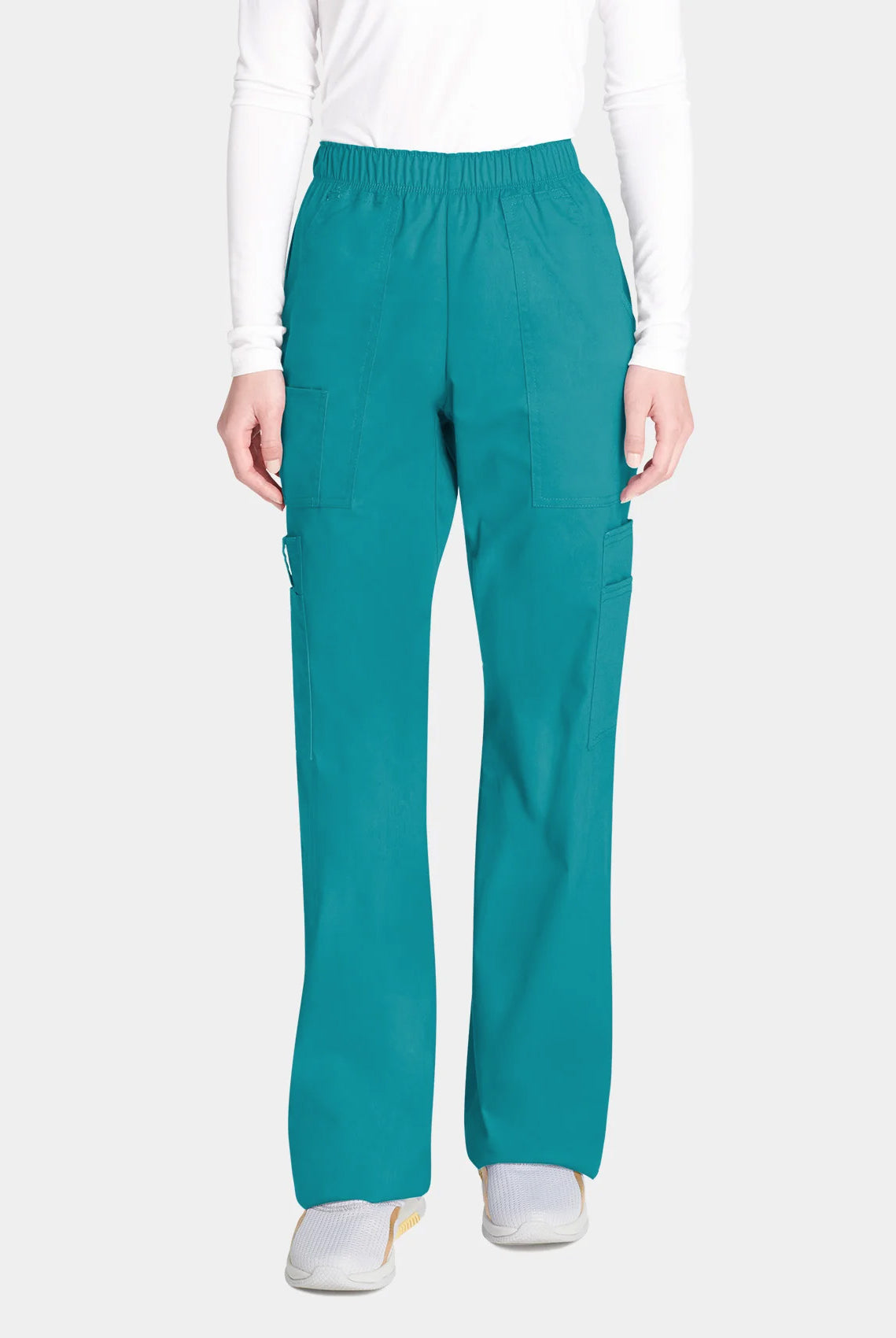 Cherokee Core Stretch Mid Rise Pull-On Cargo Scrub Trousers WWE4005 Teal