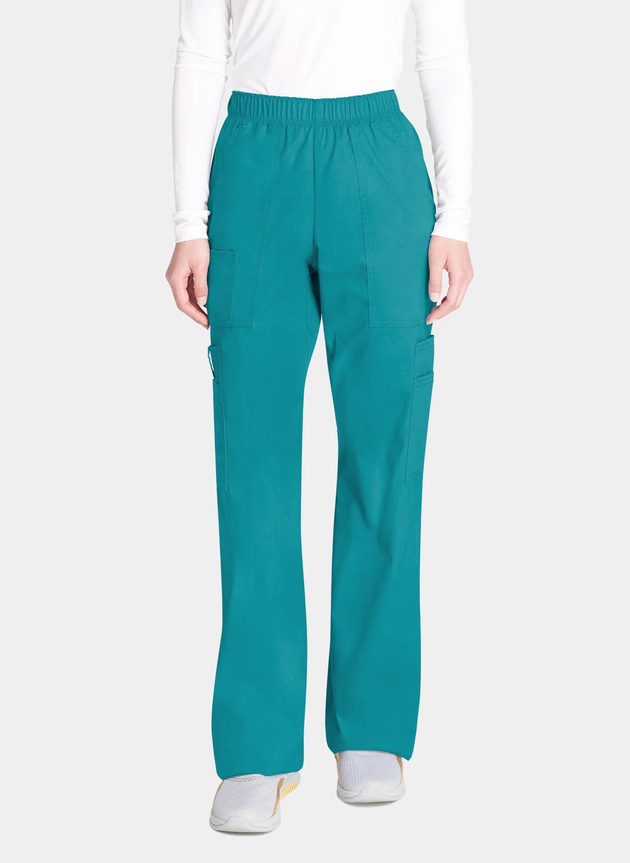 Cherokee Core Stretch Mid Rise Pull-On Cargo Scrub Trousers WWE4005 Teal