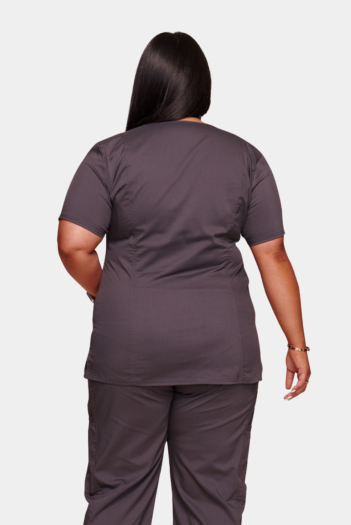 Cherokee WW Revolution Mock Wrap Scrub Top WWE610-Pewter-Back