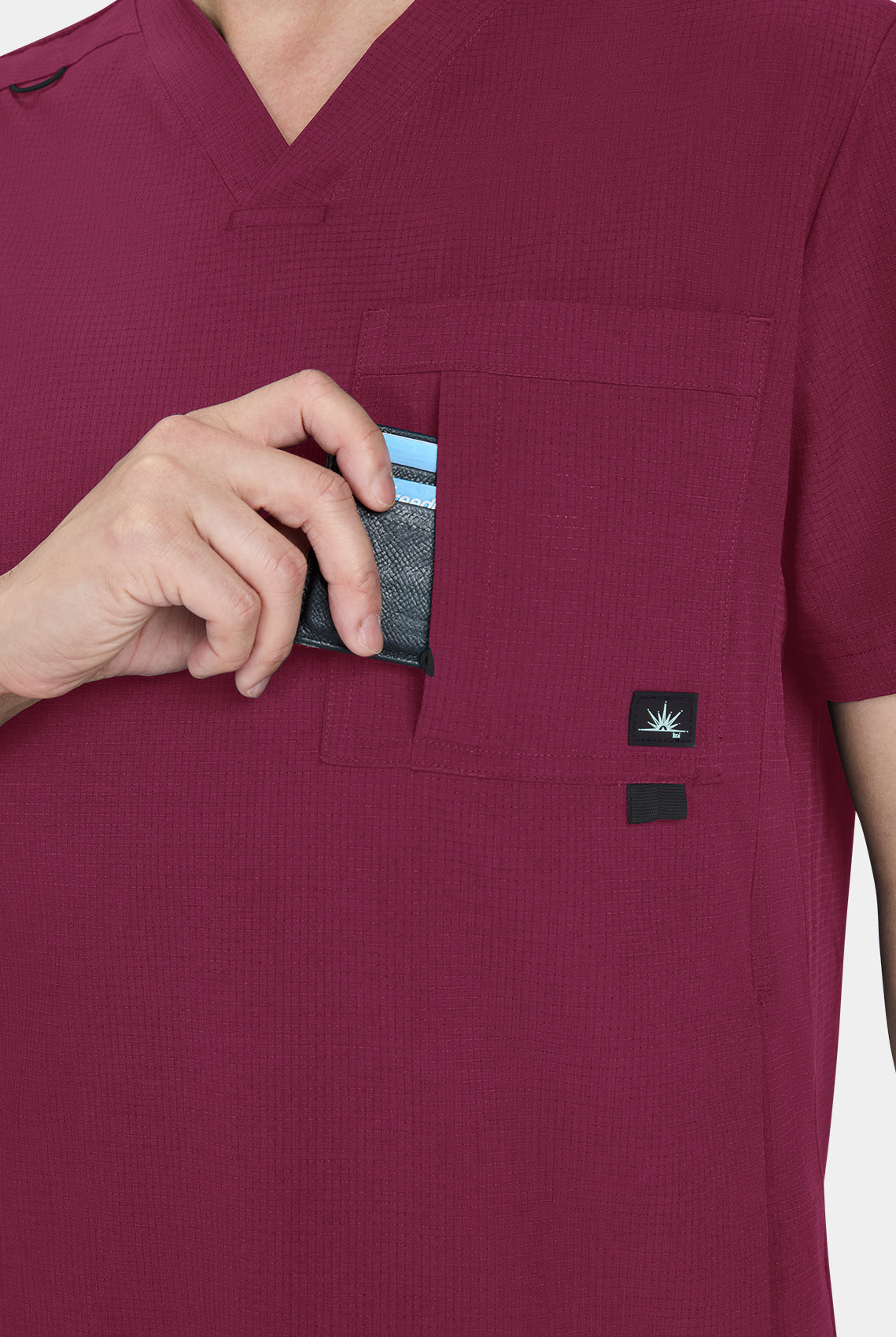 Koi Solis Caldwell Scrub Top Wine Chest Pocket