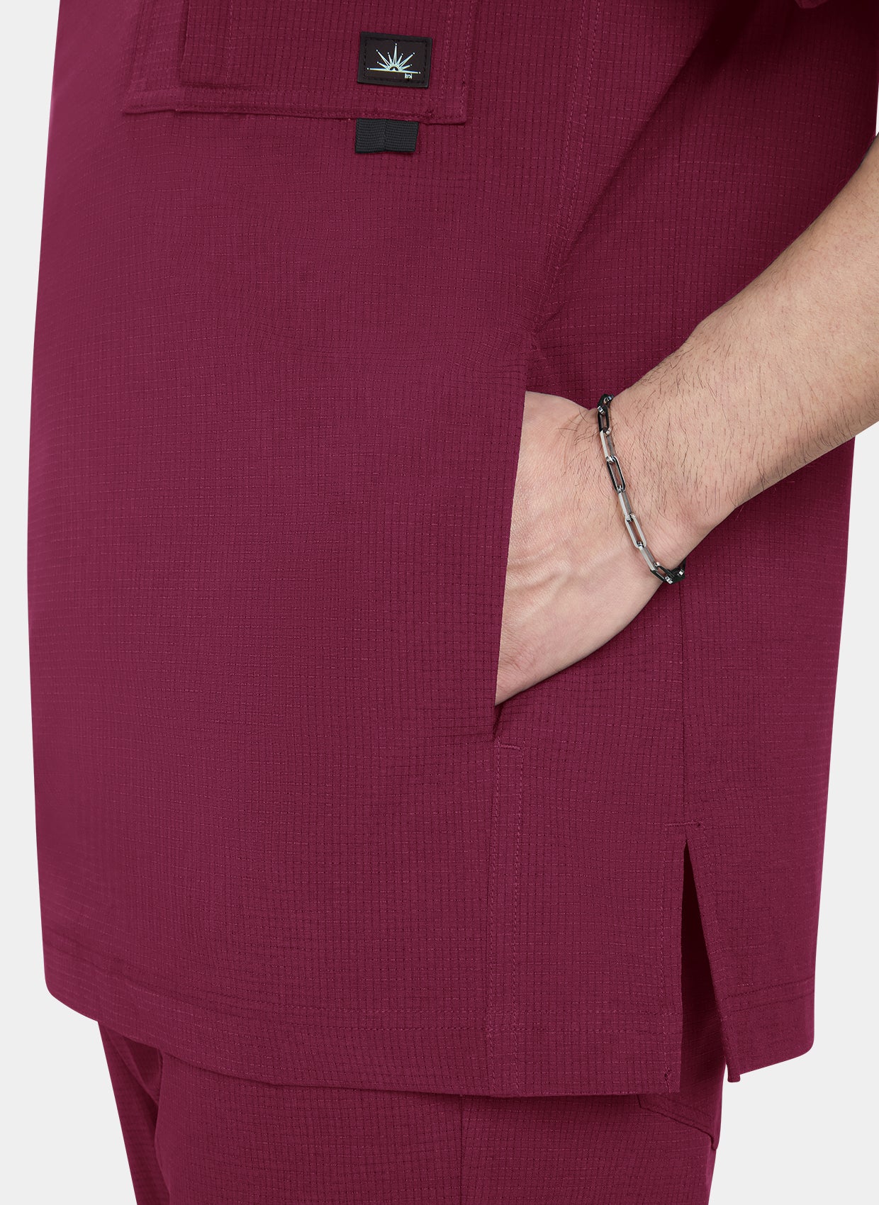 Koi Solis Caldwell Scrub Top Wine Side Pocket