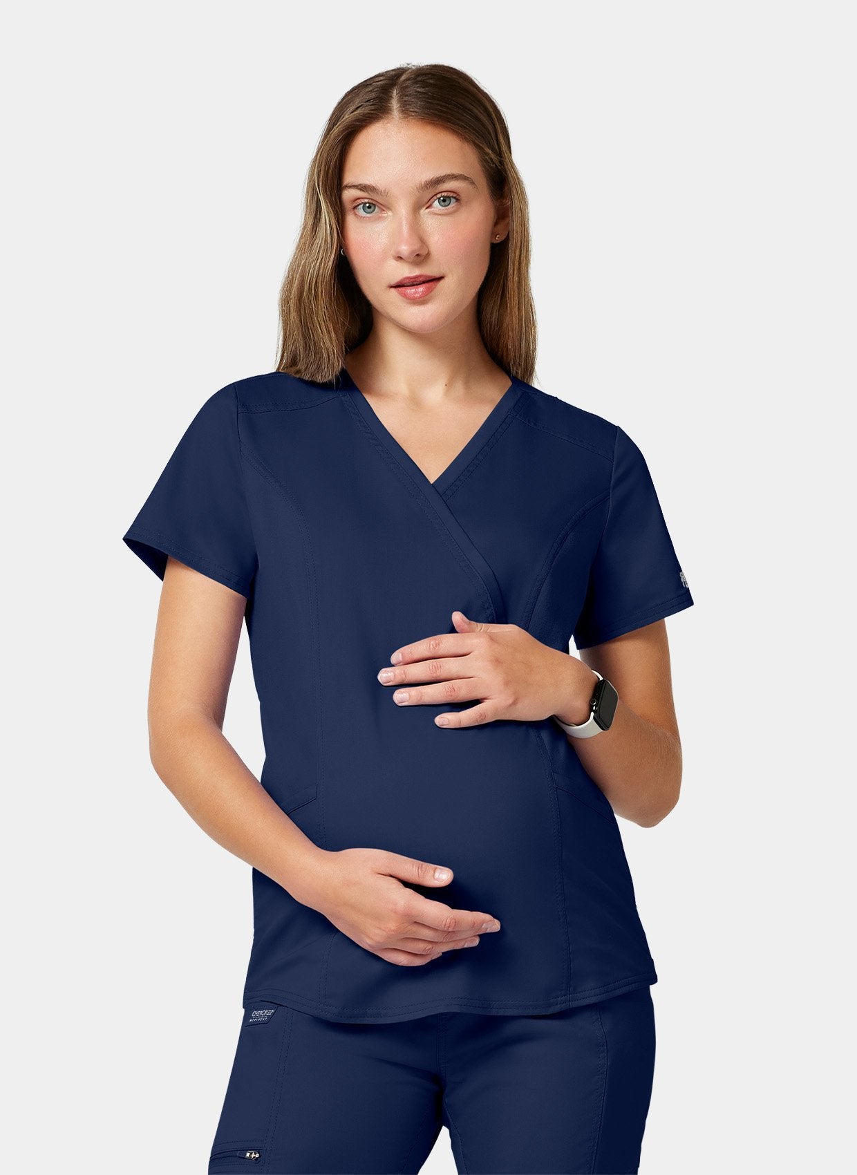 Cherokee WW Revolution Maternity Mock Wrap Scrub Top WWE688-Navy - Front facing