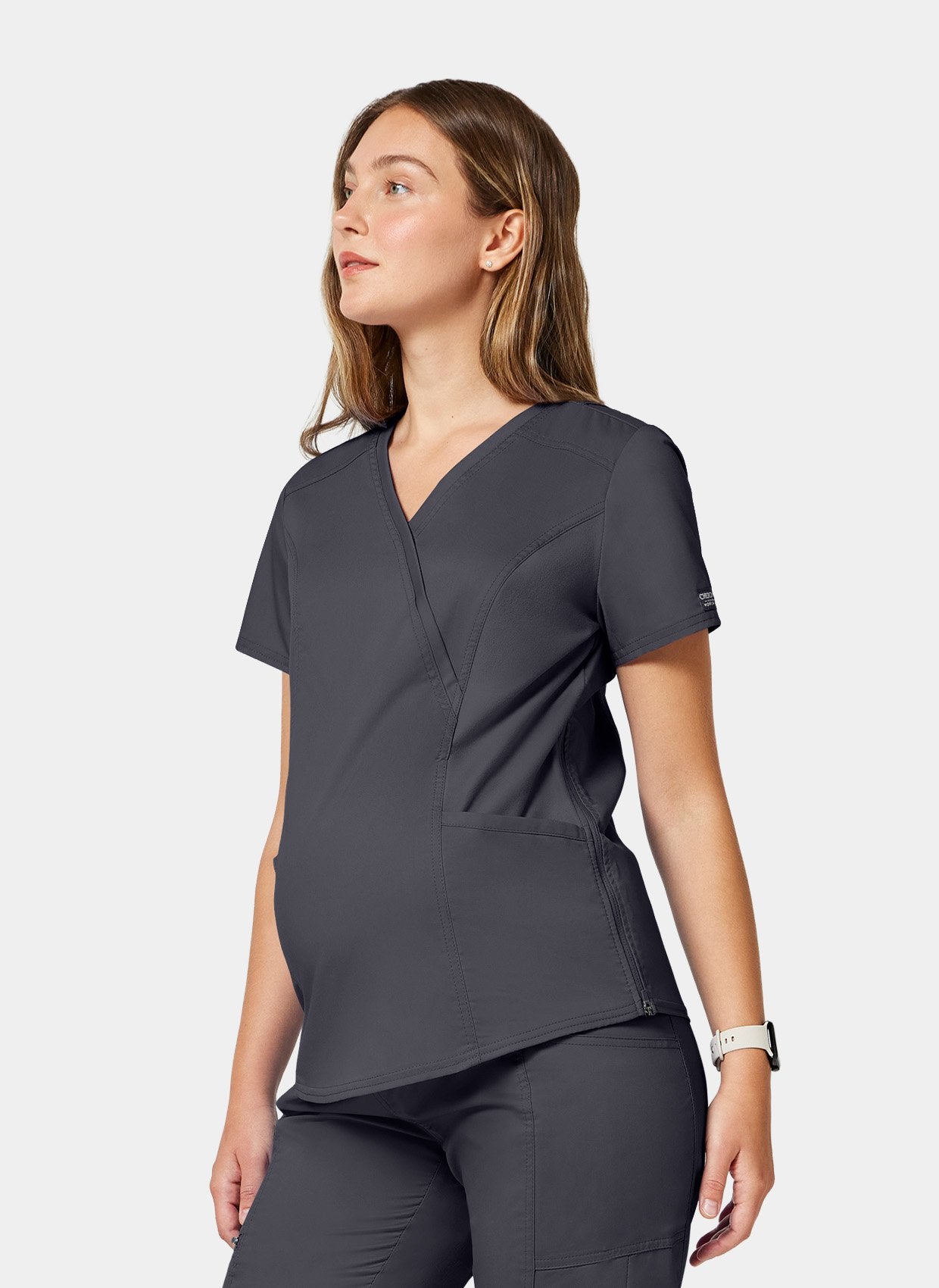 Cherokee WWE688 Maternity Scrub Top - Pewter - Side facing