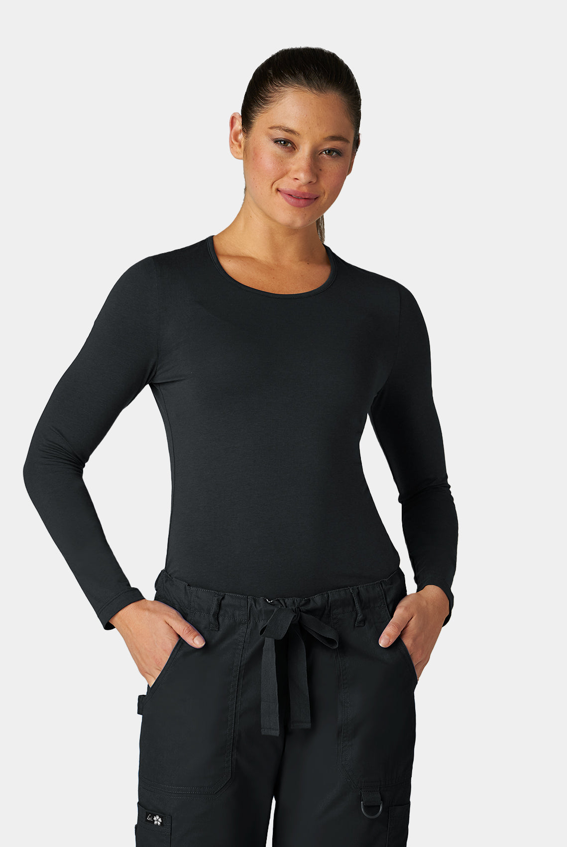 womens koi essentials long sleeve underscrub tender tee black