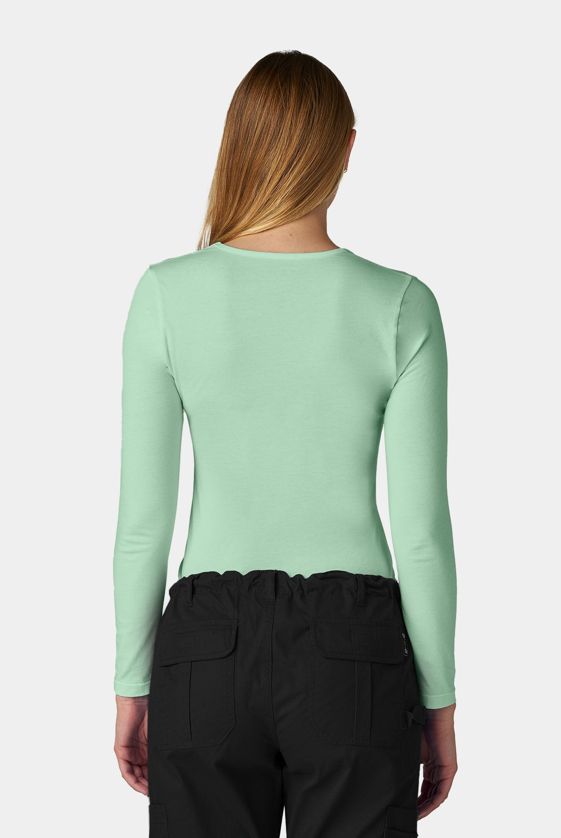 womens koi essentials long sleeve underscrub tender tee soft green