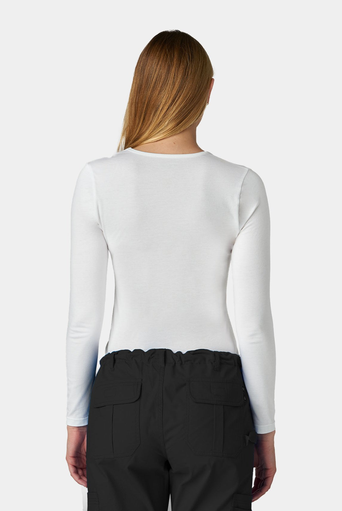 womens koi essentials long sleeve underscrub tender tee white