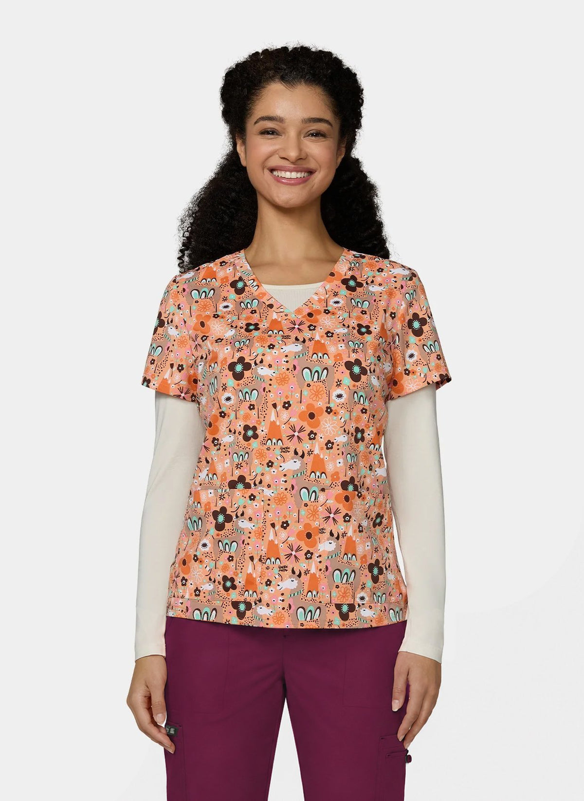 Women's Koi Basics Leslie Scrub Top in Lovely Lamas