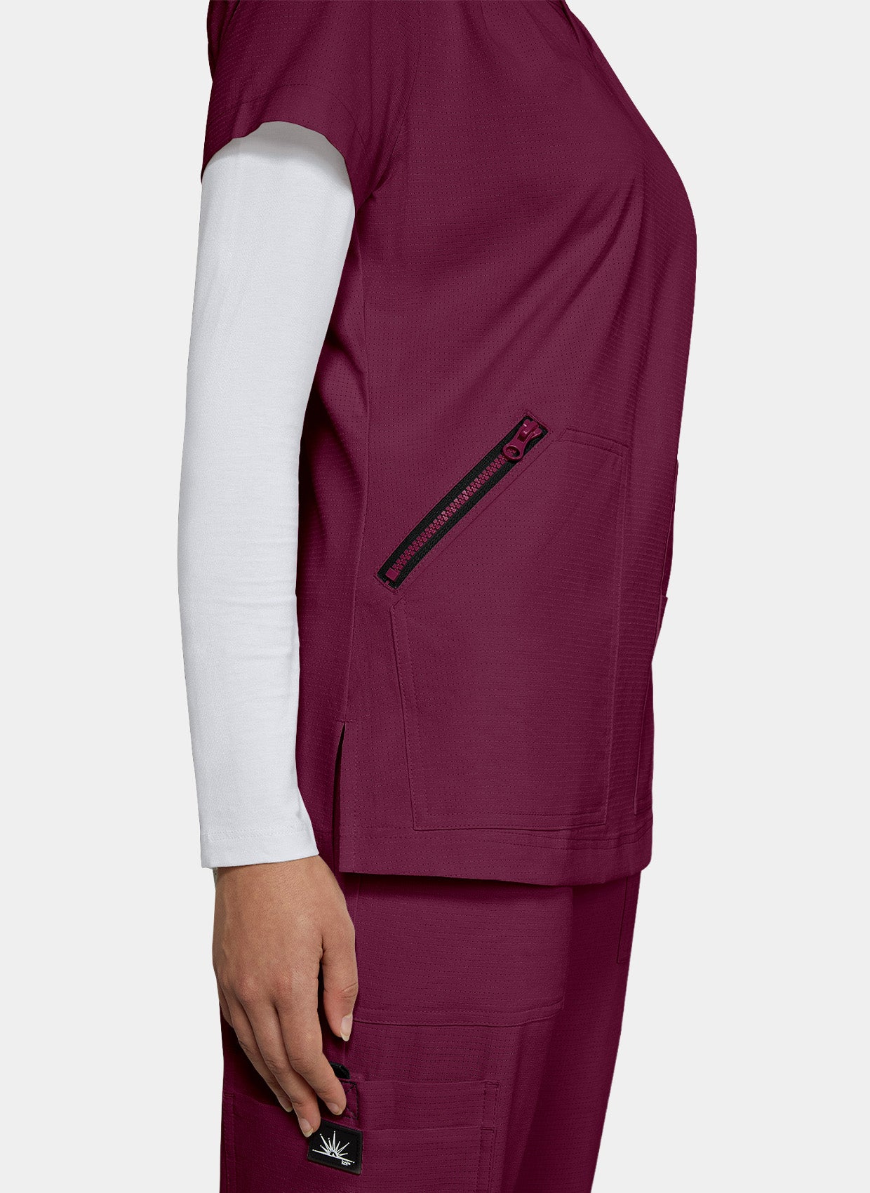Koi Solis Sari scrub top wine