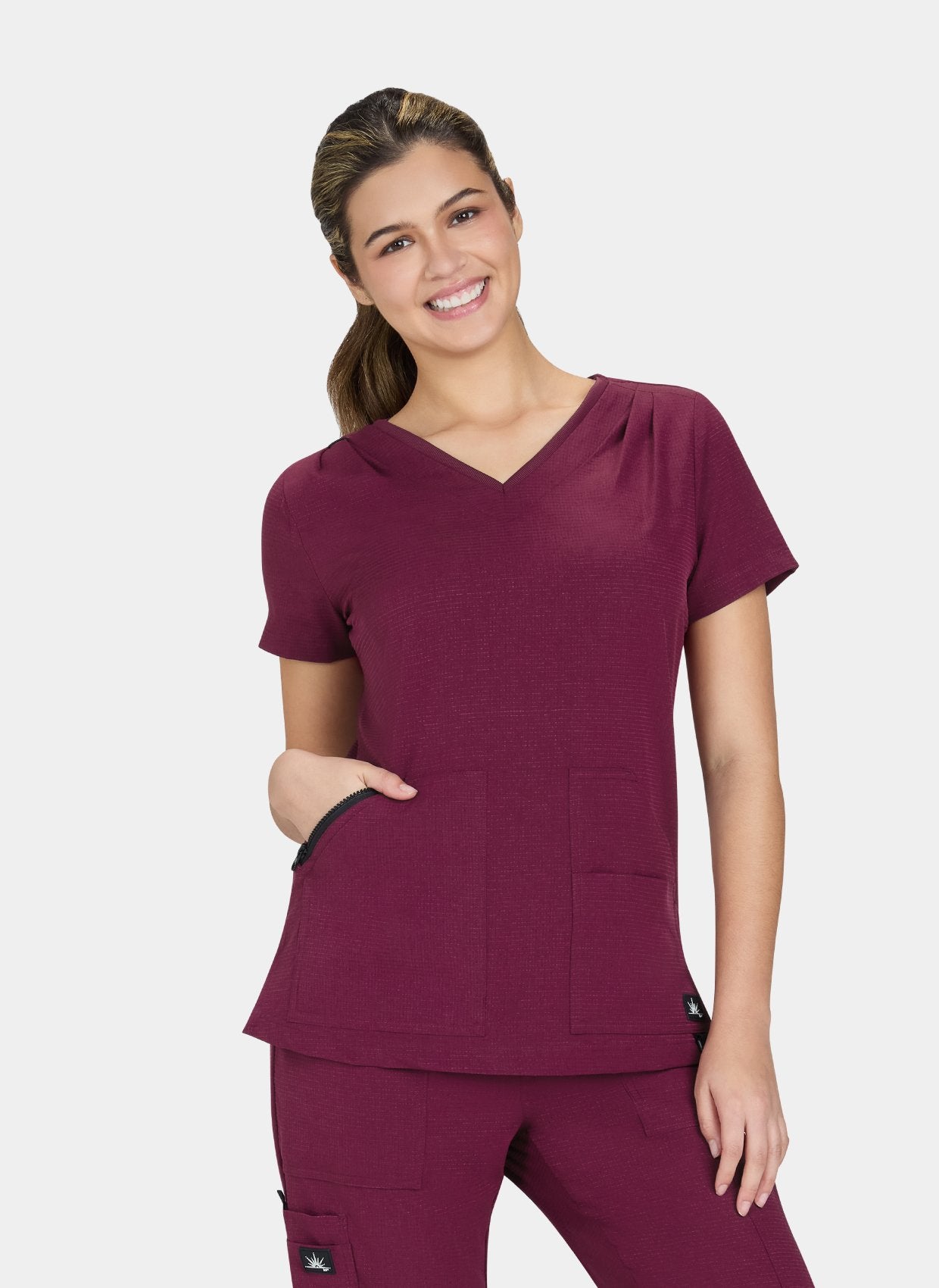 Koi Solis Sari scrub top wine front