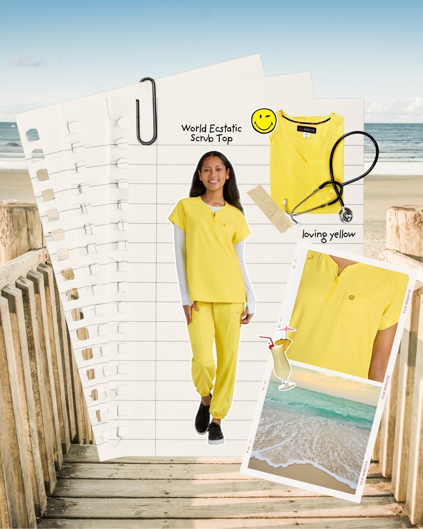 Koi Smiley yellow scrubs