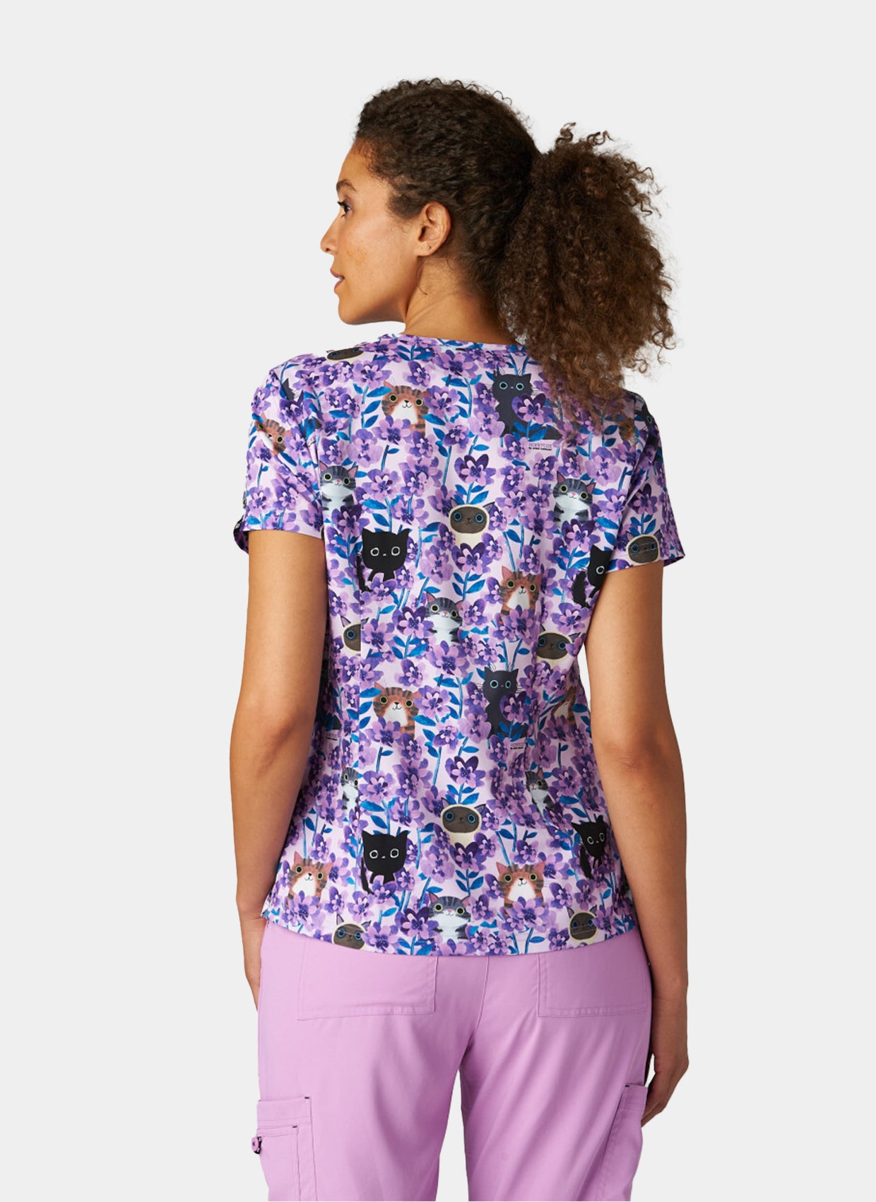 Koi Basics Leslie Scrub Top Flora Kitty Back Pattern Print