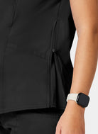 Cherokee WW Revolution Maternity Mock Wrap Scrub Top WWE688-Black -Up close side