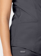Cherokee WWE688 Maternity Scrub Top - Pewter - Up close side
