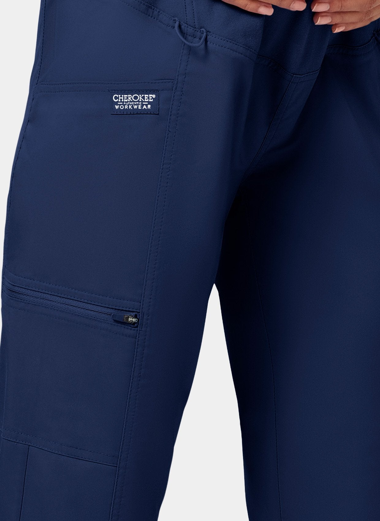 Cherokee WW Revolution Maternity Straight Leg Scrub Trousers WWE155-Navy-Up close label