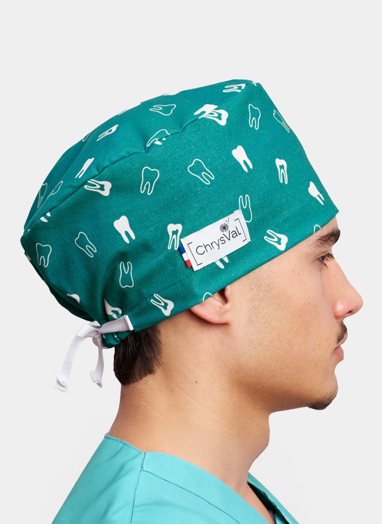 ChrysVal Long Hair Scrub Hat - Tooth Print