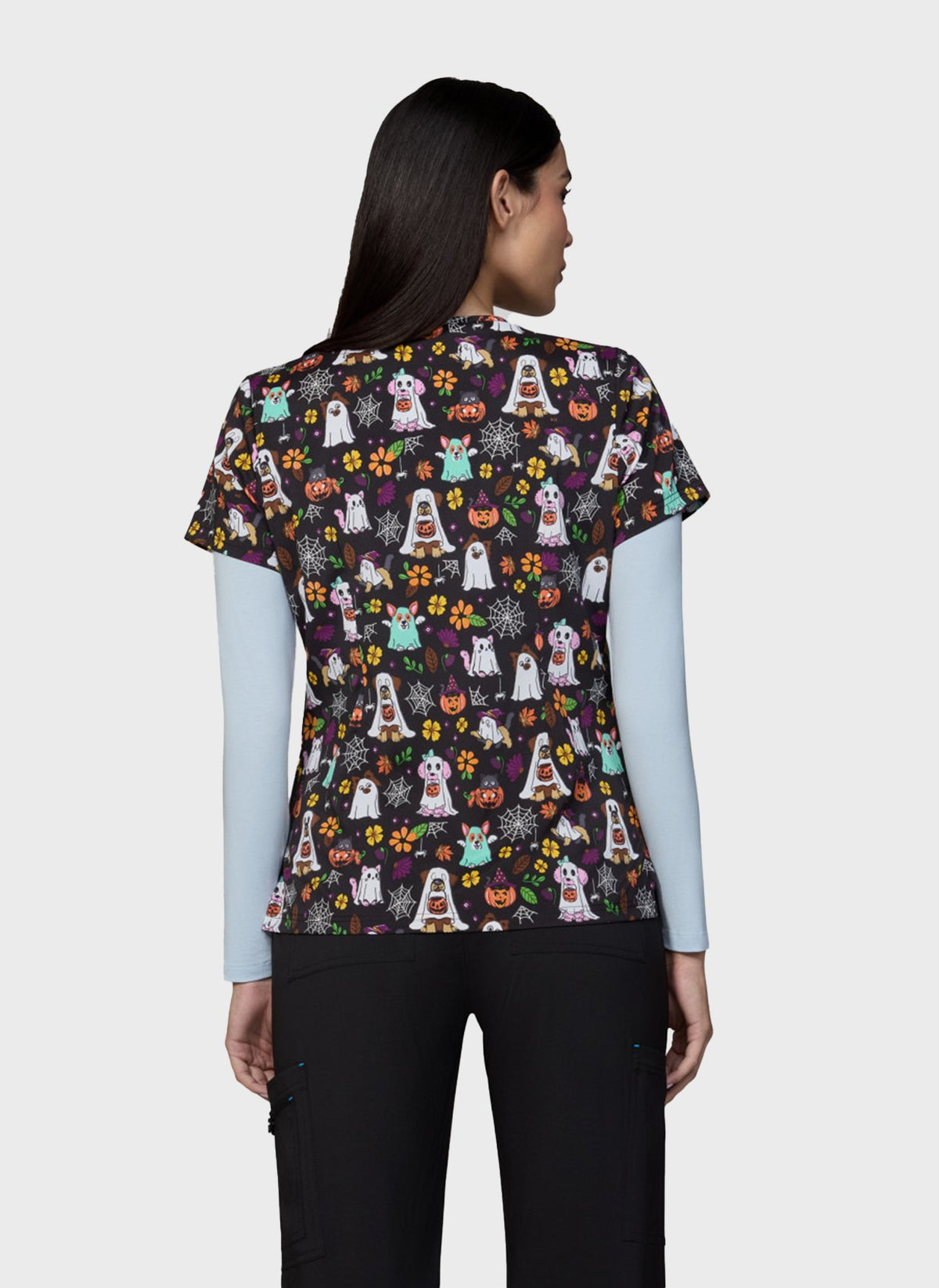 womens-scrub-top-koi-basics-leslie-ghostly-critters-1