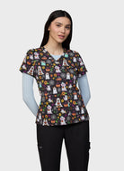 womens-scrub-top-koi-basics-leslie-ghostly-critters