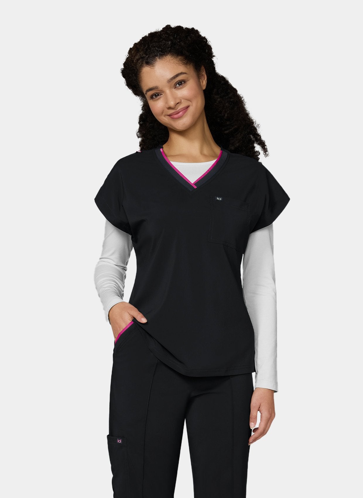 Women's Koi Basics Mckenna Scrub Top in Black
