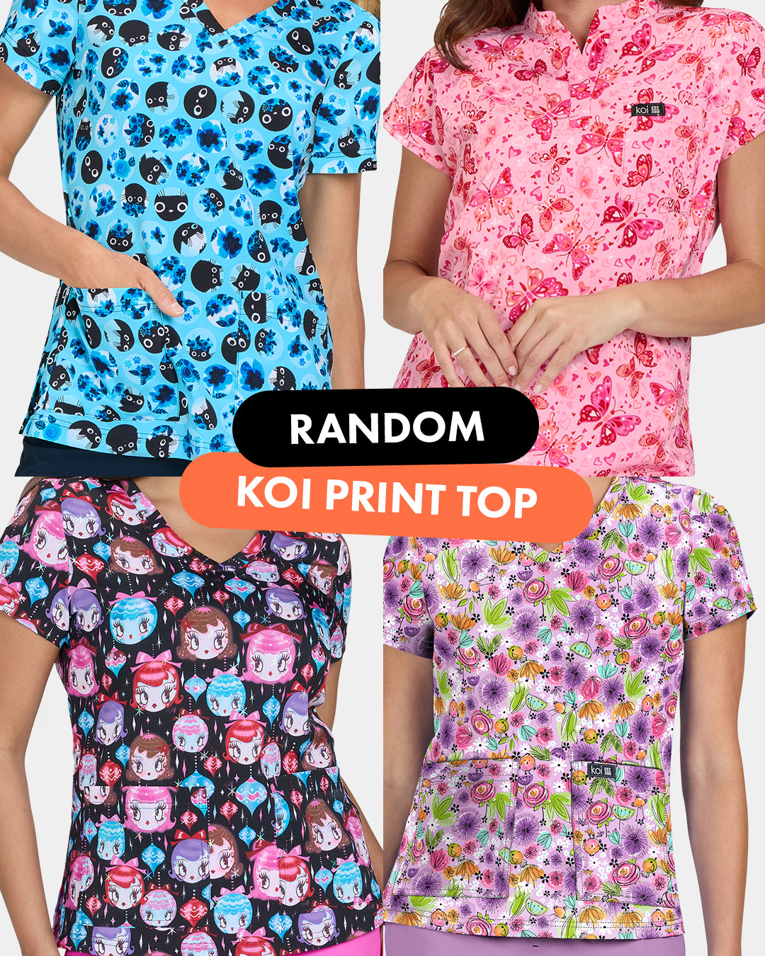 womens scrub top random print
